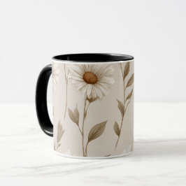 Boho Earth Tone Daisy Tan Floral Pattern Mugg