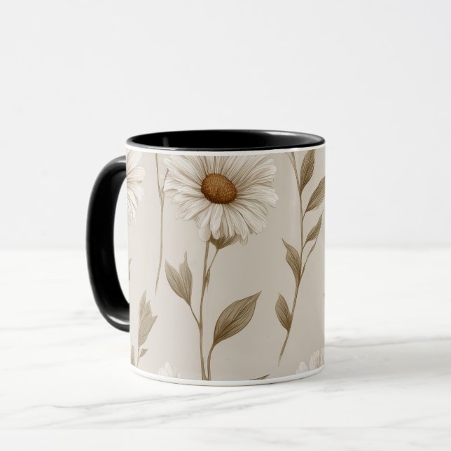 Boho Earth Tone Daisy Tan Floral Pattern Mugg (Framsida vänster)