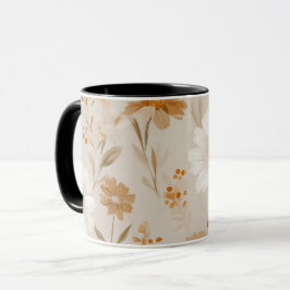 Boho Earth Tone Daisy Tan Floral Pattern Mugg