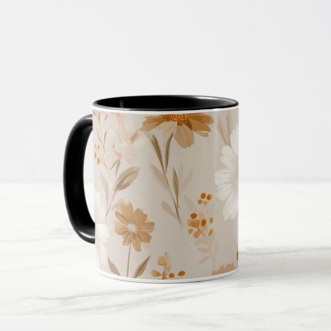 Boho Earth Tone Daisy Tan Floral Pattern Mugg (Framsida vänster)