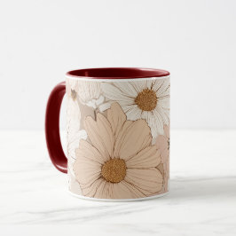 Boho Earth Tone Daisy Tan Floral Pattern Mugg