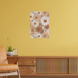 Boho Earth Tone Daisy Tan Floral Pattern Poster
