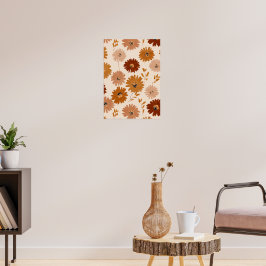 Boho Earth Tone Daisy Tan Floral Pattern Poster