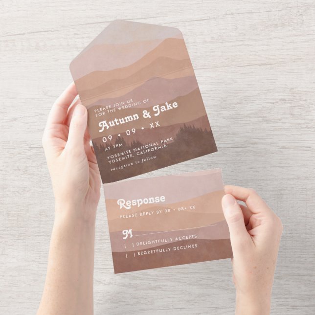 Boho Earth Tones Mountains & Forest Bröllop Retro (Tearaway)