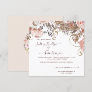 Boho Earthy Blommigt Rosa ros Guld Par Shower Inbjudningar