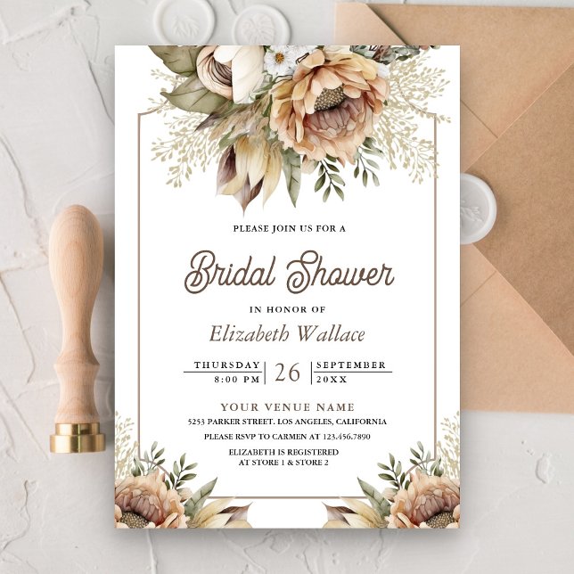 Boho Earthy Blommigt Taupe Photo Möhippa Inbjudningar (Skapare uppladdad)