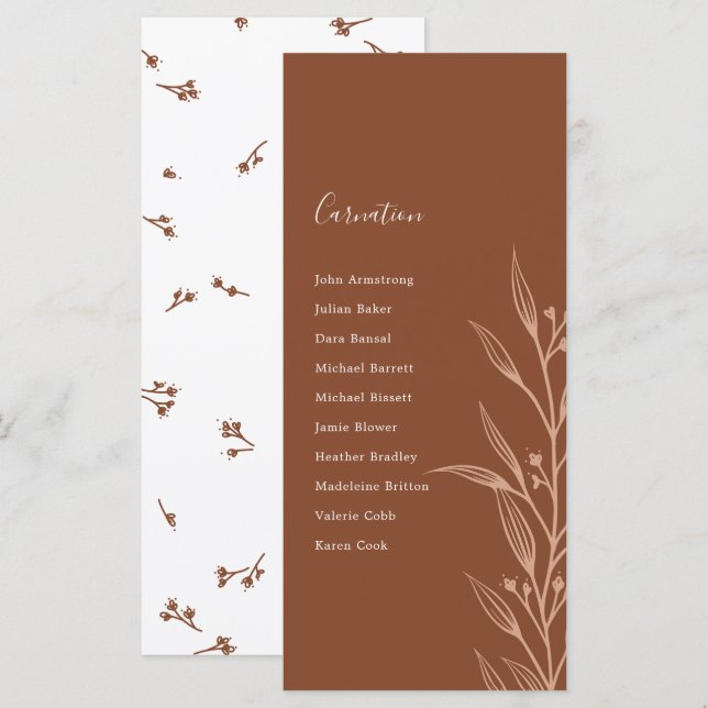 Boho Earthy Botanical Elegant Ivory Bord Plan Car (Fram/baksida)