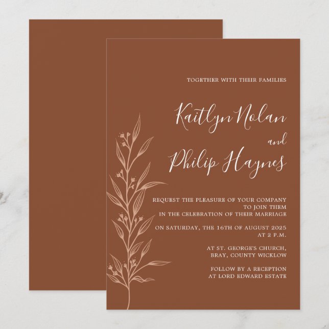 Boho Earthy Botanical Elegant Ivory Inbjudningar (Fram/baksida)