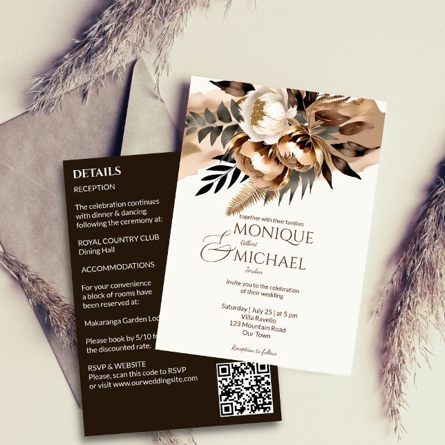Boho earthy Brown i en mall (Boho earthy terracotta brown all in one editable template wedding invitation digital download peony)