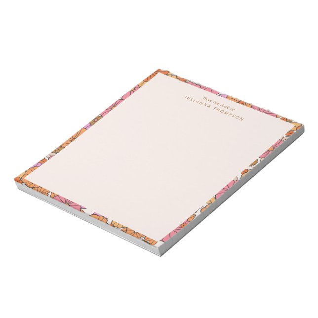 Boho Earthy Burnt Orange Blommigt Personlig Namn Anteckningsblock (Roterad)