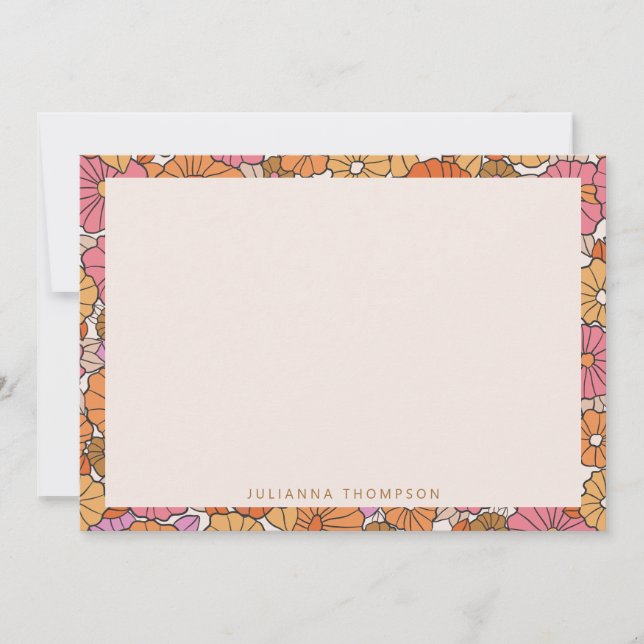 Boho Earthy Burnt Orange Blommigt Personlig Namn Anteckningskort (Framsida)