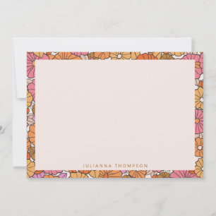 Boho Earthy Burnt Orange Blommigt Personlig Namn Anteckningskort