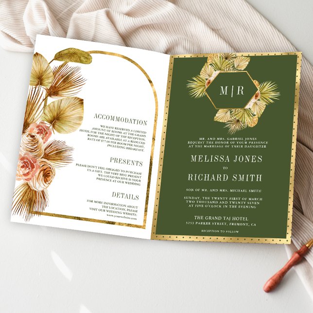 Boho Earthy Floral Olive Green QR Code Wedding Inbjudan (Skapare uppladdad)
