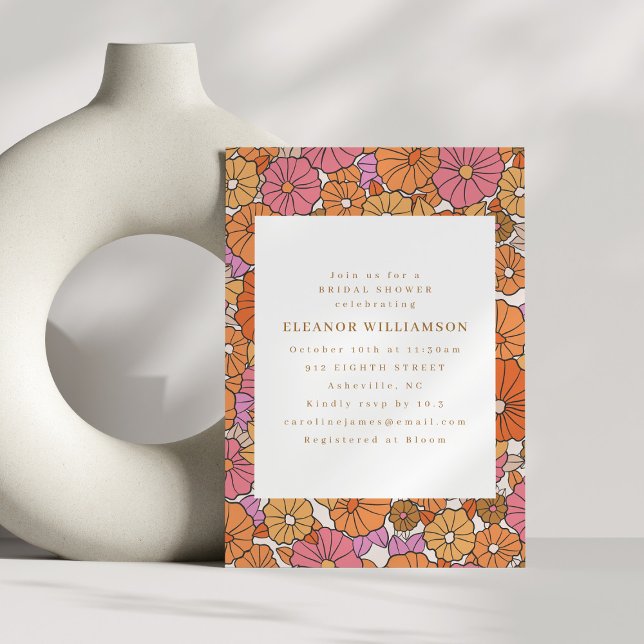 Boho Earthy Ochre Orange Blommigt Möhippa Inbjudningar (Skapare uppladdad)