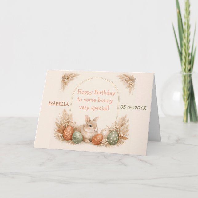 Boho Easter Bunny Neutral Earth Tone Birthday Kort (Framsida)