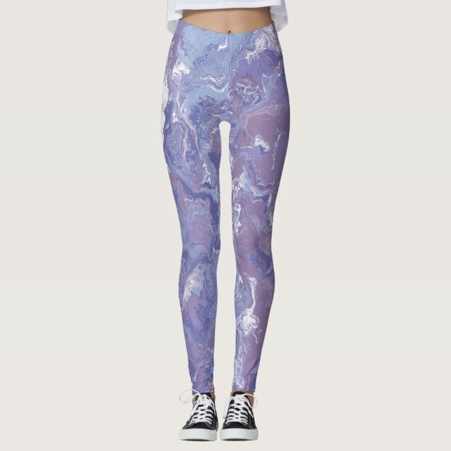 Boho Eclectic Soft Lila Digital Abstrakt Marble Leggings (Framsida)