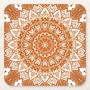 Boho Eclectic Tibetan Inspired Orange Mandala Underlägg Papper Kvadrat