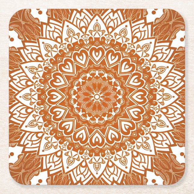 Boho Eclectic Tibetan Inspired Orange Mandala Underlägg Papper Kvadrat (Framsidan)