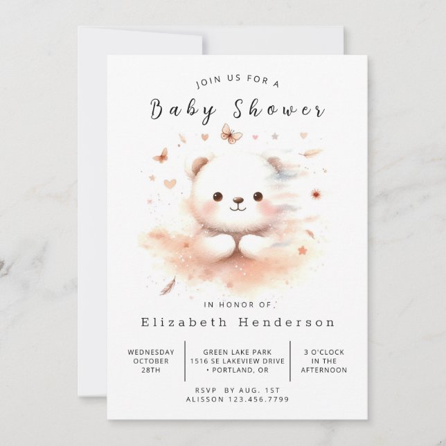 Boho Editable Bear Baby Shower Inbjudningar (Framsida)