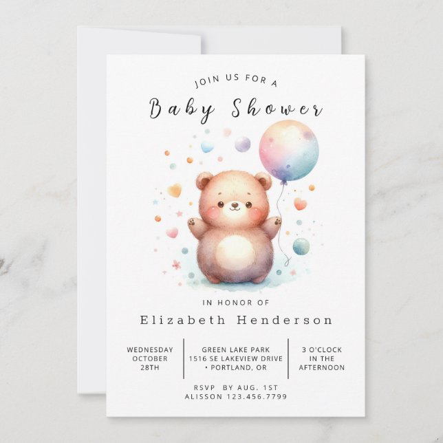 Boho Editable Bear Baby Shower Inbjudningar (Framsida)