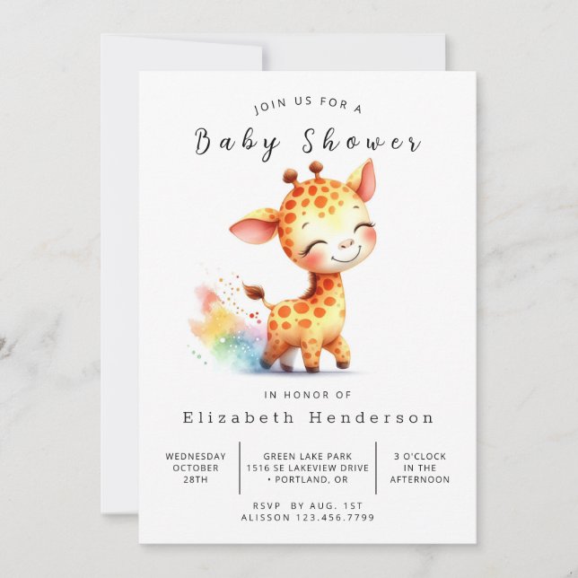Boho Editable Giraffe Baby Shower Inbjudningar (Framsida)