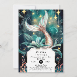 Boho Editable Sjöjungfru Birthday Inbjudningar