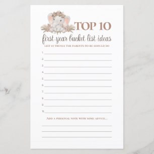 Boho Elefant Bucket List Baby Shower-spel