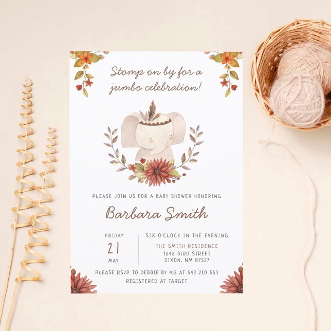 Boho Elefant Handskriven Baby Shower Inbjudningar (Skapare uppladdad)