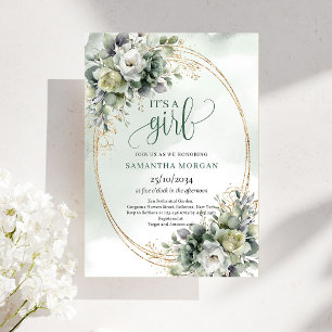 Boho Elegans Greenery Guld Baby Shower Inbjudan