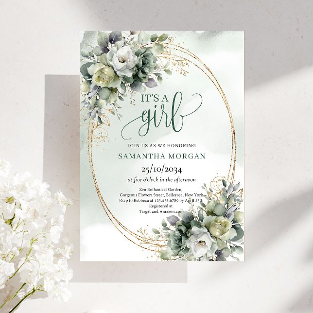 Boho Elegans Greenery Guld Baby Shower Inbjudan (Boho Elegance Greenery Gold Baby Shower Invitation)