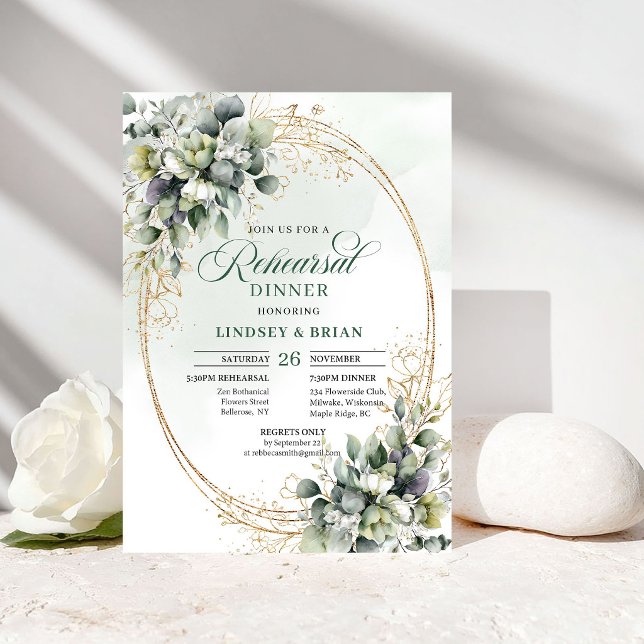 Boho Elegans Rehearsal Middag Watercolor Eukalyptu Inbjudningar (Boho Elegance Rehearsal Dinner Watercolor Eucalyptus)