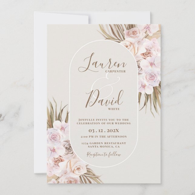 Boho Elegant bröllop-inbjudan Inbjudningar (Framsida)
