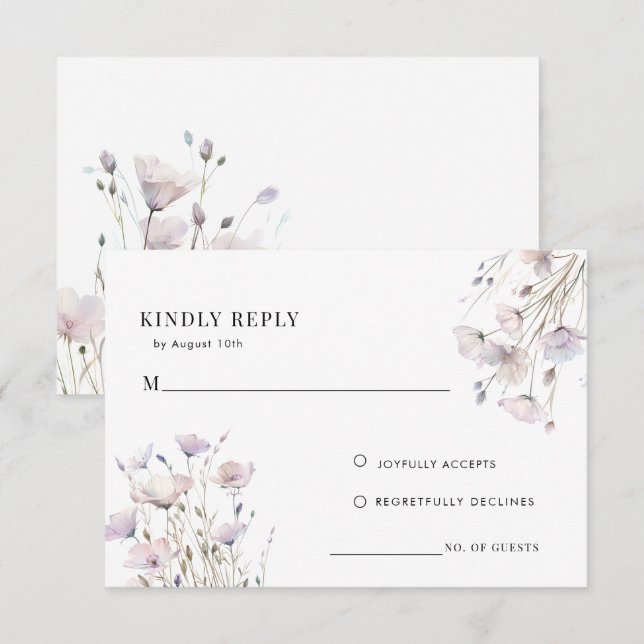 Boho Elegant Bröllopssvarskort för vildblommor Tilläggskort (Fram/baksida)
