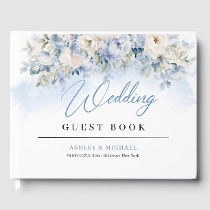 Boho Elegant Dusty Blue och Ivory Flowers bröllop Gästböcker