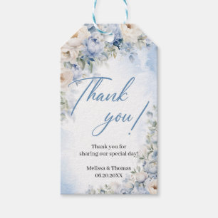 Boho Elegant Dusty Blue och Ivory Flowers bröllop Presentetikett