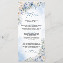 Boho Elegant Dusty Blue och Ivory Flowers Middag Meny
