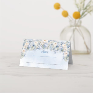 Boho Elegant Dusty Blue och Ivory Flowers vinterti Placeringskort
