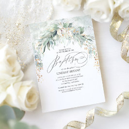 Boho Elegant Guld Glitter Greenery Baptism Inbjudningar