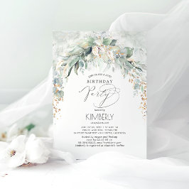 Boho Elegant Guld Glitter Greenery Birthday Inbjudningar