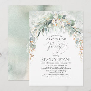 Boho Elegant Guld Glitter Greenery Studenten Inbjudningar