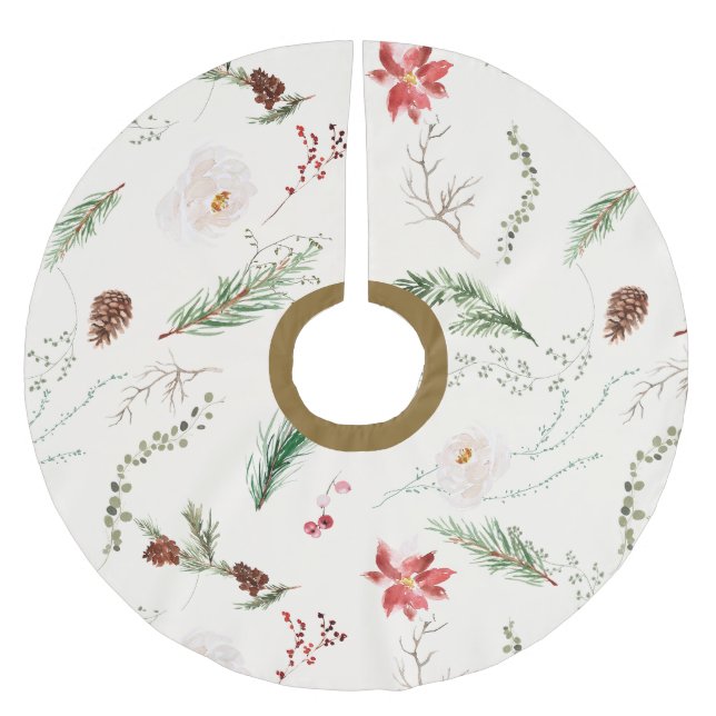 Boho Elegant julgrönska Poinsettia Rustik Julgransmatta Borstad Polyester (Framsidan)