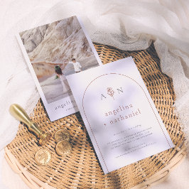 Boho Elegant Minimalist Blommig Båge Foto Bröllop Inbjudningar