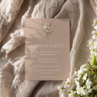 Boho Elegant Minimalistisk Neutral Blommig Bröllop Inbjudningar