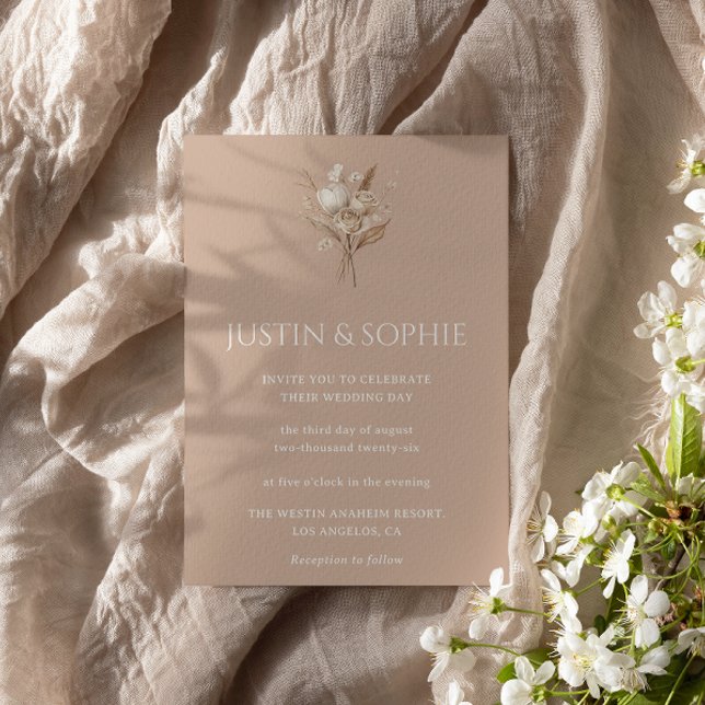 Boho Elegant Minimalistisk Neutral Blommig Bröllop Inbjudningar (Skapare uppladdad)