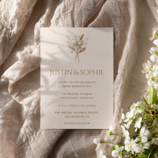 Boho Elegant Minimalistisk Neutral Blommig Bröllop Inbjudningar