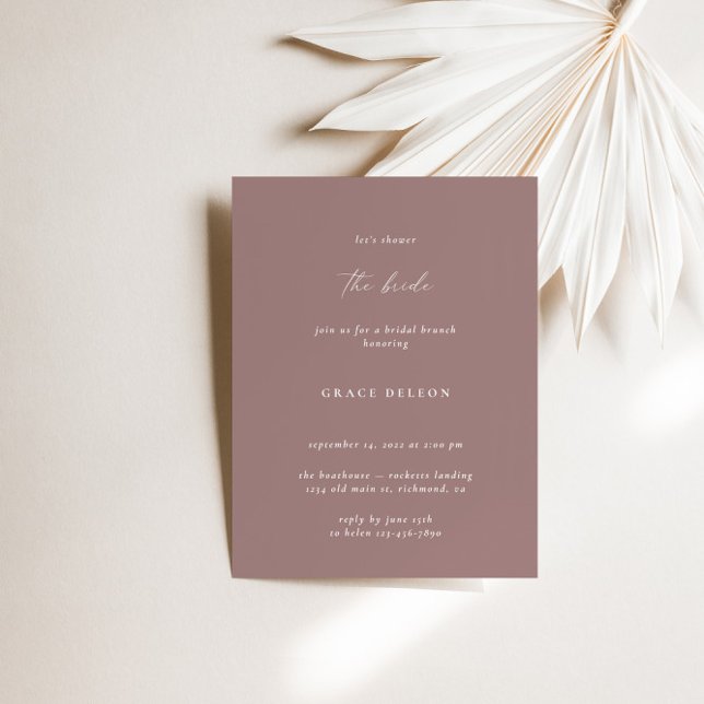 Boho Elegant Modern Dammig Mauve Bröllopsdusch Inbjudningar (Boho Elegant Modern Dusty Mauve Bridal Shower Invitation)