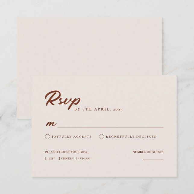 Boho Elegant Modern Minimalist Bröllop OSA Card Kort (Fram/baksida)