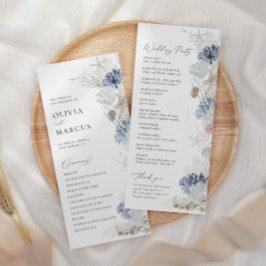 Boho Elegant Ocean Beach Coral Blue Bröllop Program