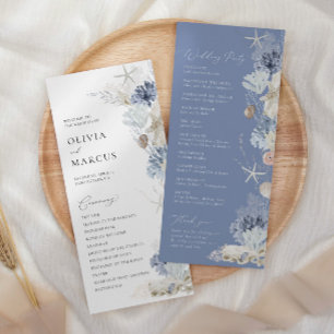 Boho Elegant Ocean Beach Coral Blue Bröllop Program