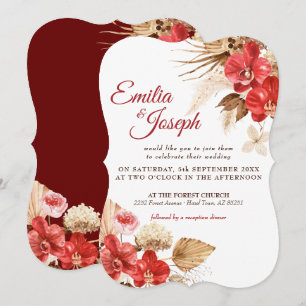 Boho elegant Red orchid fall personligt bröllp Inv Inbjudningar